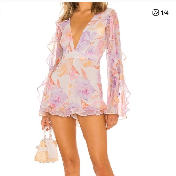 Revolve Majorelle Devin V- Neck Floral Romper with Ruffles.